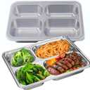 2Pack Stainless Steel Divided Plates Tray with Lids - 4 Section,Picnic Plates Non Toxic Serving Platter, Dinner Snack, Camping Dishes Picky Eaters and Portion Control (Silver)