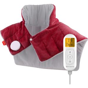 Heating Pad for Neck and Shoulders and Back, Comfytemp Weighted Electric Heat Pad for Warmth, 2.6lb Large Heated Wrap, 9 Heat Settings, 11 Auto-Off, Women Men Birthday Gifts Red