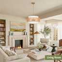 19.7" Boho Rattan Chandelier, 4-Light Handwoven Farmhouse Pendant Light with Fabric Shade, Height Adjustable Chandeliers for Dining Room Living Room Kitchen Island Bedroom Foyer
