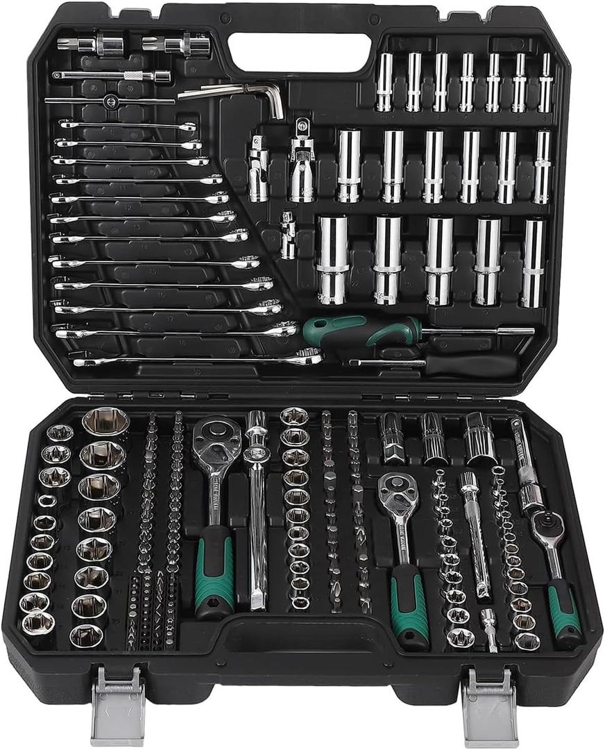 216 PCS Tool Set, Socket Wrench Set Mechanics Tools 1/4" 3/8" 1/2" Drive Socket Kit, 72-Tooth Quick Release Ratchet, Tool Kit with Case for Home Automotive Repair