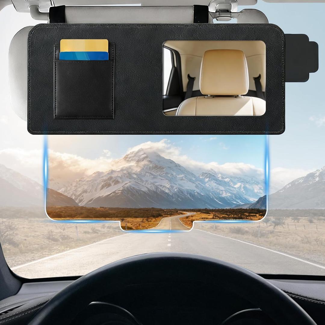 Sun Visor Extender for Car with Mirror & Card Slot, Universal Anti-Glare Visor Extender Attachment for Car Visor, UV400 PC Lens Polarized, Safe Driving Sun Visor Extension for Car,SUV (Black)