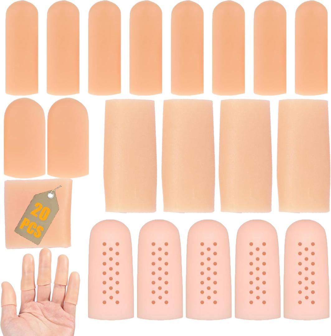 Gel Finger Cots,20 Pcs Silicone Finger Protectors Covers,Finger Caps Finger Sleeves Thumb Protector Bandage,Gel Finger Support Protector (20)