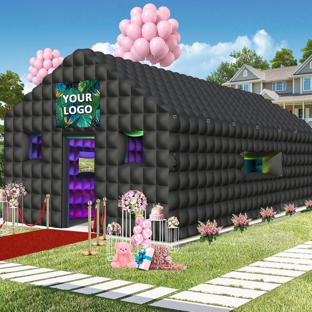WUHUWOO Inflatable Nightclub 20x16.8x12 Ft, Large Black Inflatable Club Tent with 2 Doors and Logo Area, Inflatable Party Tent for Adults Birthday Backyard Wedding Rental