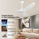52 Inch Quiet DC Motor White Ceiling Fan with Light Remote Control, Indoor 3 Blade Modern Ceiling Fan for Bedroom Living Room