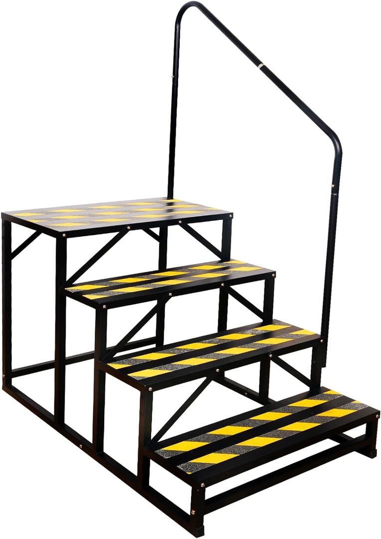 RV Steps with Handrail, 4 Steps Ladder Hot Tub Steps with Handrail, Portable Stairs Steps for 5th Wheel RV, Mobile Home Stairs Outdoor RV Step (4 Steps with 1 Handrail)