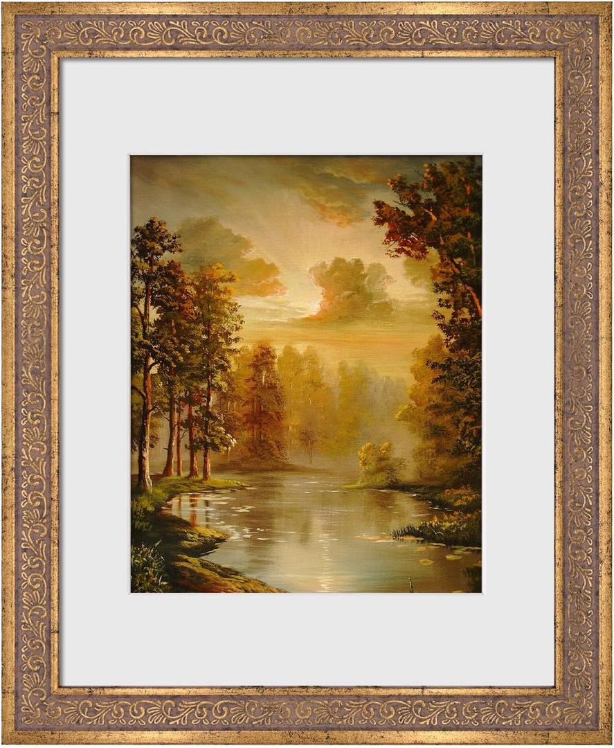 11x14 Vintage Picture Frames,Antique Picture Frame with White Mat for 8x10 Picture,Ornate Picture Frame for Wall Decor,1 Pack Gold Frame,Distressed Gold