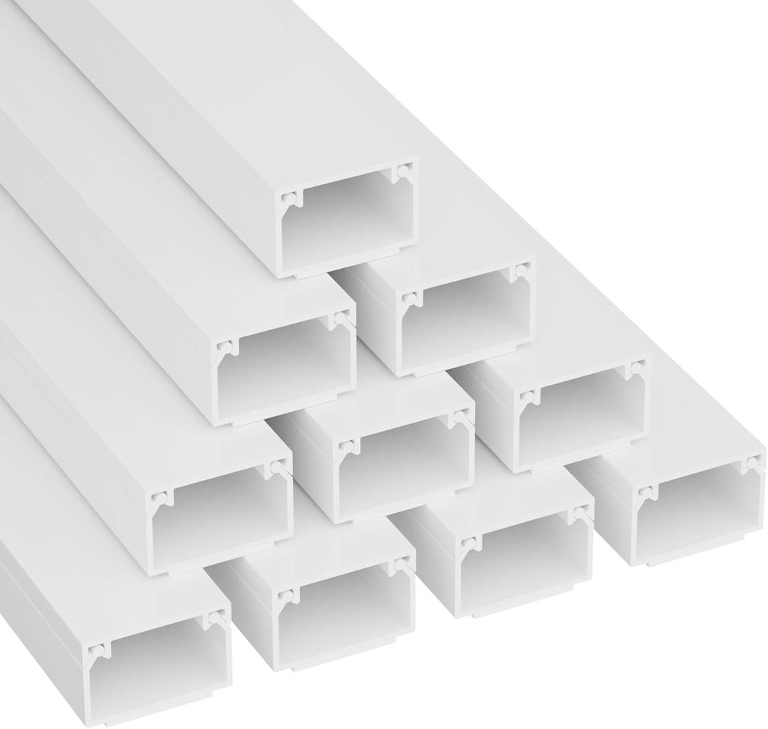 D-Line 32.8ft Cable Raceway, Self Adhesive Cord Cover, Hide and Protect Surface Wires, Paintable - 10x 1in (W) x 0.63in (H) x 39in Lengths - White