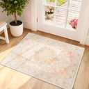 CAPALOCA Machine Washable Rugs Nursery Rug 2x3 Cute Girl Non Slip Low Pile Water Repellent Soft Print Pattern for Bedroom Indoor Decor Kids Playroom Pink Green