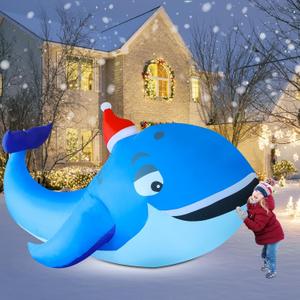 DR.DUDU 10 FT Christmas Inflatable Outdoor Decorations, Blow Up Whale Inflatables with Santa Hat LED Lights for Yard Lawn Garden Outside Large Xmas Holiday Decoration DR.DUDU 10 FT Christmas Inflatable Outdoor Decorations, Blow Up Whale Inflatables with Santa Hat LED Lights for Yard Lawn Garden Outside Large Xmas Holiday Decoration