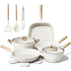 Bazova 14 Pcs Pots and Pans Set Non Stick, Large Capacity Ceramic Cookware Set, Nonstick Kitchen Cookware Sets with Utensils,Healthy and Non Toxic Induction Cookware,PTFE/PFAS/PFOA Free,Cream White