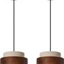 Modern Cement Pendant Light Fixture,Concrete Pendant Lights with Wood Accent,Vintage Farmhouse Chandelier for Kitchen Island Dining Room Living Room Bedroom Restaurant Cafe(White 2-Pack)