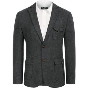 Men's Tweed Jacket Notch Lapel Premium Wool Blend Blazer Sport Coat with Pockets (3X-Large, Dark Grey)