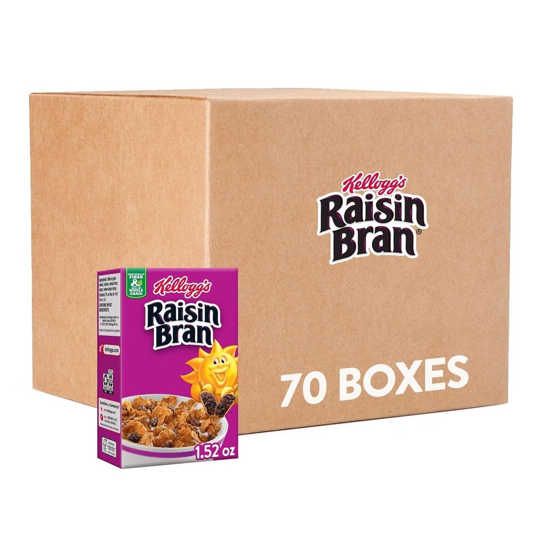 Kellogg's Raisin Bran, Breakfast Cereal, Original, 1.52oz (70 Count), Best By: AUG/14/2025