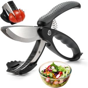 Salad Scissors with Double Blades, Lettuce Chopper for Chopped Salad, Black