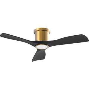 OFANTOP 52 Inch Smart Ceiling Fan with Light and Remote, Indoor 3 Blade Black Gold Flush Mount Modern Ceiling Fan for Bedroom Living Room