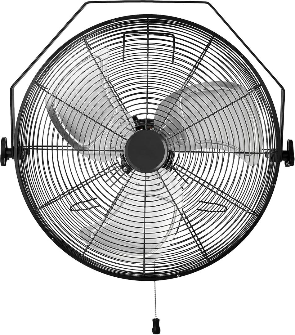 Amazon Basics 18" Indoor Wall-Mounted Industrial Fan with Three Speeds, High CFM, Heavy-Duty Metal Blades, Tilt Head, for Commercial Use, Warehouse, Basement, Black