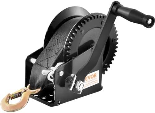 VEVOR Boat Winch 1600 lbs Capacity Hand Boat Trailer Winch Heavy Duty 33 ft Polyester Strap and Two-Way Ratchet, Manual Operated Hand Crank Winch for Trailer, Boat or ATV Towing