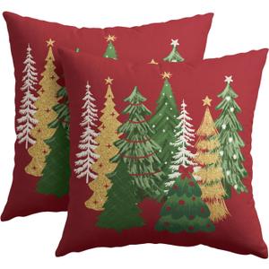 Kawani Christmas Red Decorative Pillow Covers 18x18 Inch Set of 2 Christmas Tree Outdoor Throw Pillow Covers Winter Xmas Holiday Pillowcases Cushion Covers for Home Couch Christmas Decor