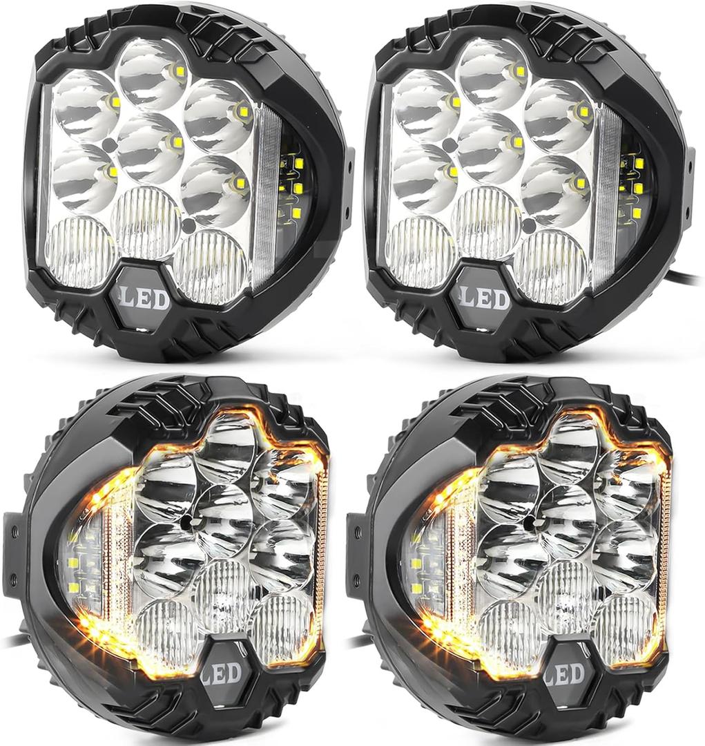 LIGBT 4PCS 7 Inch Amber Round LED Offroad Lights 90W Amber Yellow Off Road Light Fog Lights Driving lightsWaterproof Light Pods for Pickup Trucks 4x4 SUV ATV UTV