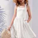 HOZIY Girls Dresses Floral Halter Tie Back Short Dress Juniors Summer A-Line Flowy Backless Sundress (White, 8Y)