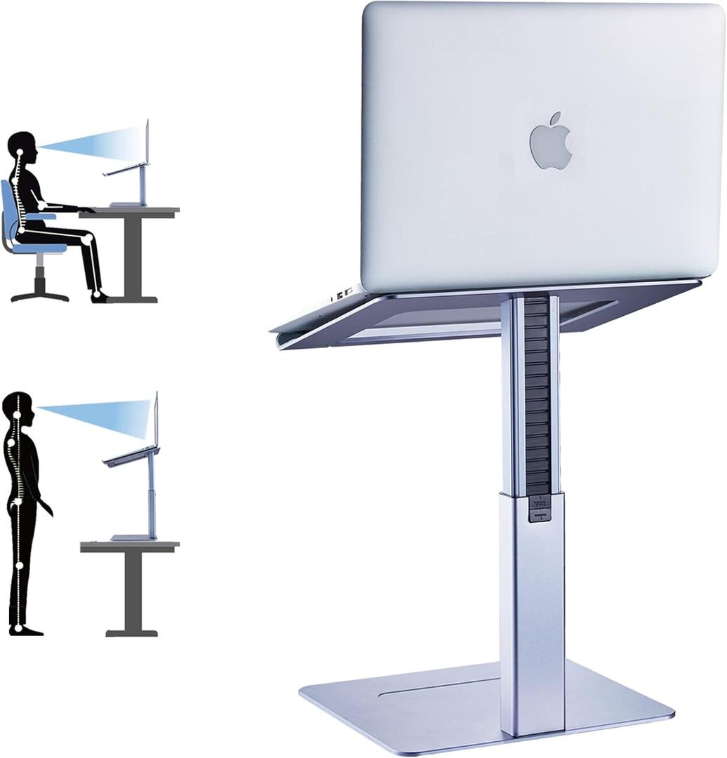 Adjustable Laptop Stand, Tall, Strong, Airflow, Suitable for 13.3-17.3 Inch Laptops, Lift Screen to Eye Level for Video Conferences (Grey)