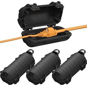 Extension Cord Cover Outdoor, 4 Pack IP54 Water-Resistant Power Cord Protector Electrical Connection Box Outside Cable Safety Cover for Electronics Plug Outlet Tool Holiday Light, Black