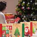 PARSUP 12PCS Medium Christmas Kraft Gift Bags Assorted Styles Bags Xmas Small Paper Bags with Handles Goodie Bags with Christmas Prints for Xmas Gift Wrapping Party Supplies