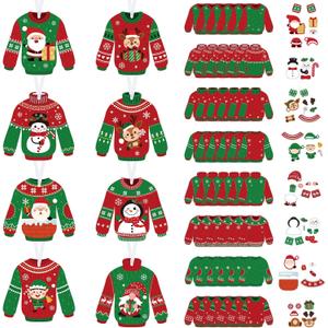 Funrous 40 Pcs Ugly Sweater Crafts Kits Winter Party Christmas Paper DIY Ornaments Tree Ugly Sweaters Hanging Ornaments for Kids Adults Xmas Sweater Party Tree Crafts DIY Supplies Decor