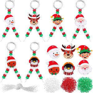 Quelay 30 Sets Christmas Keychain Craft Kit for Kids DIY Bead Key Chain Santa Beaded Keychain Making Crafts Gingerbread Man Elk Snowman Key Ring Charms for Xmas Gift School Classroom Activities