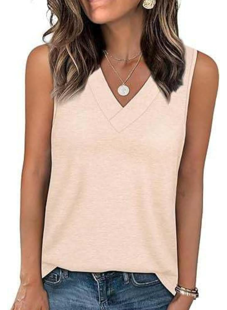 Peculiaral Tank Top, Women's Sleeveless V Neck Loose Fit Casual Tank Top T Shirt, V Neck Solid Vest Sleeveless Shirt, Size L