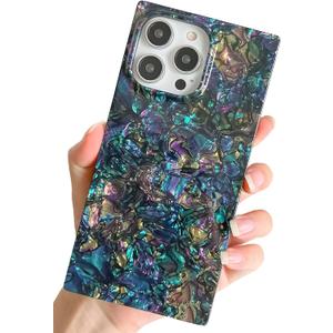 KERZZIL Elegent Mother Shell Pearl Compatible with iPhone 13 6.1 inch Rectangle Edge Case,Chic Slim Colorful Abalone Pearl Soft TPU Protective Cases Cover