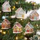 Thyle 24 Pcs Pastel Gingerbread House Ornaments for Christmas Tree Wooden Christmas Hanging Gingerbread Candy House Decoration for Xmas Tree Holiday Crafts Party Favor Gifts Holiday Decor