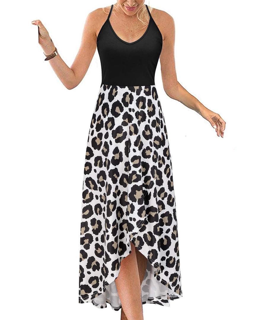 KILIG Women's V Neck Sleeveless Casual Summer Sundresses Asymmetrical Patchwork Floral Maxi Dresses, Small 