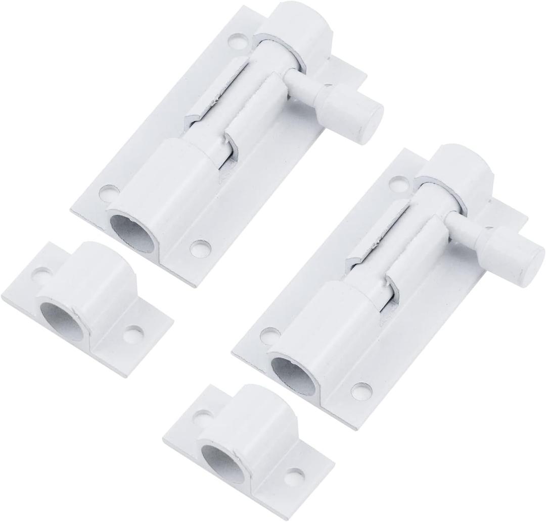 Bitray 2-inch Slide Bolt Latch White Slide Locks for Inside Door Barrel Bolt Latch Sliding Door Security Slide Latch Lock -2pcs