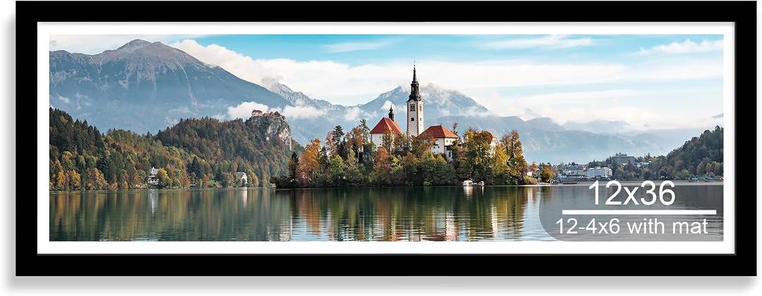Hongkee 12x36 Picture Frame, Collage Twelve 4x6 with Mat, Wood Style,1 Pack, 12X36 in