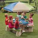 Step2 Naturally Playful Kids Picnic Table with Removable Umbrella, Indoor/Outdoor Toys, Fits 6 Children, Made of Durable Plastic, For Toddlers 3+ Years Old, Blue & Green, 69.25" H X 43" W X 40.75" D