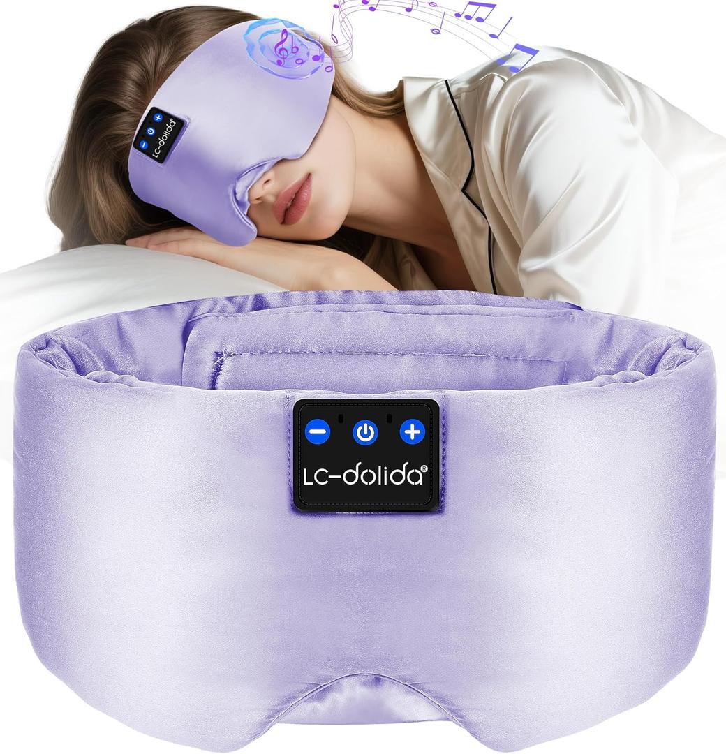 LC-dolida Luxurious Silk Soft Sleep Mask, Sleep Headphones with Bluetooth 5.4 for Side Sleeper, Total Blackout Eye Sleeping Mask for Women and Men, Ideal Gift for Restful Sleep, Travel (Light Purple)