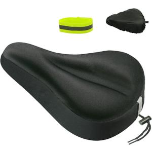 Gel Bike Seat Cover Padded Bicycle Saddle Covers for Women & Men, Most Comfortable Exercise Bike Seat Cushion Cover, Soft for Spin Indoor Outdoor Cycling Class Mountain Stationary Bikes (Black-Standard)