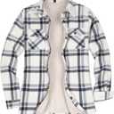 ThCreasa Womens Sherpa Fleece Lined Flannel Shirt Jacket Warm Button Up Plaid Shirt Jac (Sherpa Fleece Throughout) (Medium)