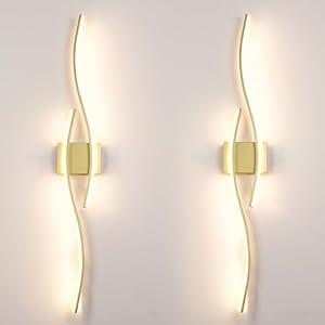 Modern Wall Sconces Set of 2, Dimmable LED with Remote Control, Gold Indoor Wall Sconce, Hard Wired Wall Lights for Living Room, LED Wall Decor for Hallway, Bedroom, 40.5"in, 3 Color, Timer, Memory