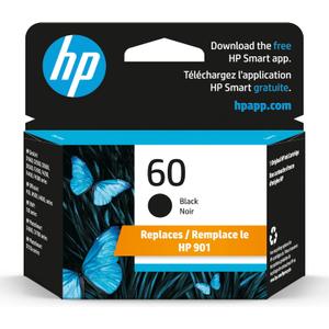HP 60 Black Ink Cartridge | Works with Series: DeskJet D1660, D2500, D2600, D5560, F2400, F4200, F4400, F4580; ENVY 100; OfficeJet J4500, J4680, 4500; PhotoSmart C4600, C4700, D110a | CC640WN