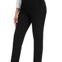 Women's High Waisted Dress Pants Straight Leg Business Trousers with Pockets Stretch Fabric for Office Work Casual (Black)