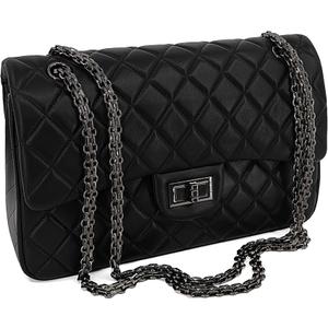M-ioi-M Quilted Leather Crossbody Bags for Women,Soft Lambskin Adjustable Double Chain Strap Shoulder Bag,Designer Flap Purse