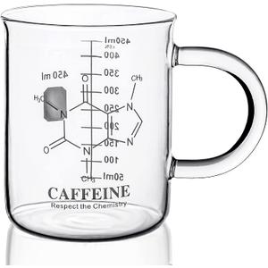 Caffeine Beaker Mug, Chemistry Coffee Mug 16 oz Borosilicate Glass, Measuring Graduated Beaker (450ml) (Clear)