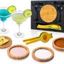 3-Tier Bamboo Margraita Salt Rimmer Set with 2 Glass&Lemon Squeezer,Margraita Kit Gift Set,Salt&Sugar Rimmer for Drinks,Glass Rimmer Tools with Magnetic Swivel Lid for Bartenders,Parties (4)
