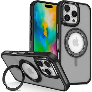 2 x Designed for iPhone 15 Pro Case with Magnetic 360Rotatable Ring Stand [Military Drop Protection] [Compatible with MagSafe] Shockproof Slim Translucent Back Cover for iPhone 15 Pro (Black)
