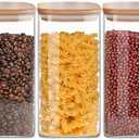 VIEWELLD 1.6 Qt Square Glass Storage Containers with Lids, Clear Food Storage Container Jar with Sealing Bamboo Lid for Noodles Flour Cereal Rice Sugar Tea Coffee Beans,Square Set of 3