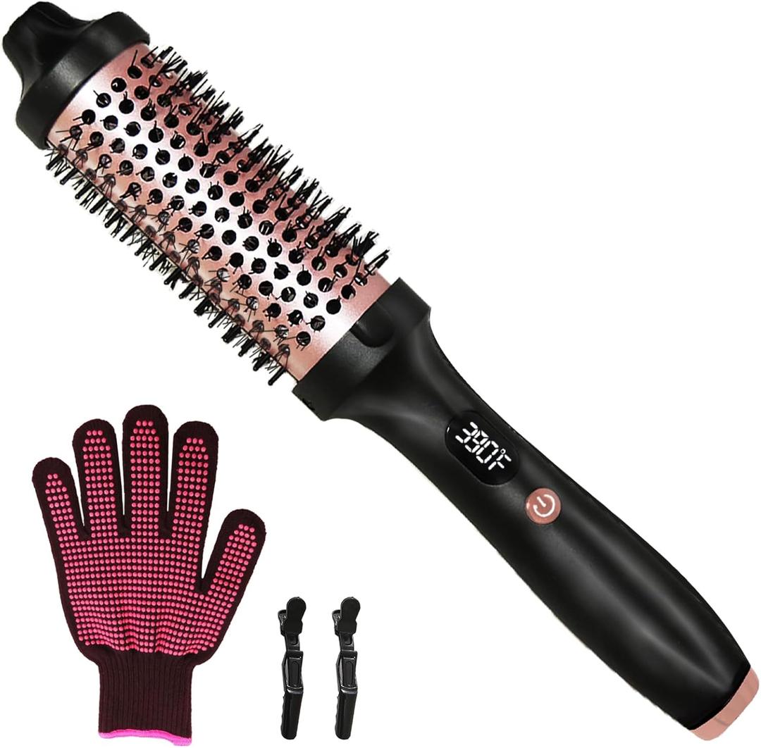 Thermal Brush, Heated Round Brush, Negative lon Heated Curling Brush 1.5 Inch, 3 Temp Settings, Dual Voltage Rose Gold Update Ceramic Tourmaline