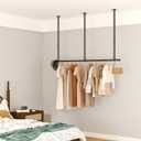 Industrial Pipe Clothing Rack Heavy Duty, Ceiling Mounted Clothes Rack, Black Garment Bar, Wall Mounted Hanging Rod for Space Saving,Black,62inch