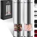 Electric Salt and Pepper Grinder Set - Battery Operated Stainless Steel Mill with Light (2 Mills) - Automatic One Handed Operation - Electronic Adjustable Shakers - Ceramic Grinders (Set of 2 - Battery Operated-UN8)